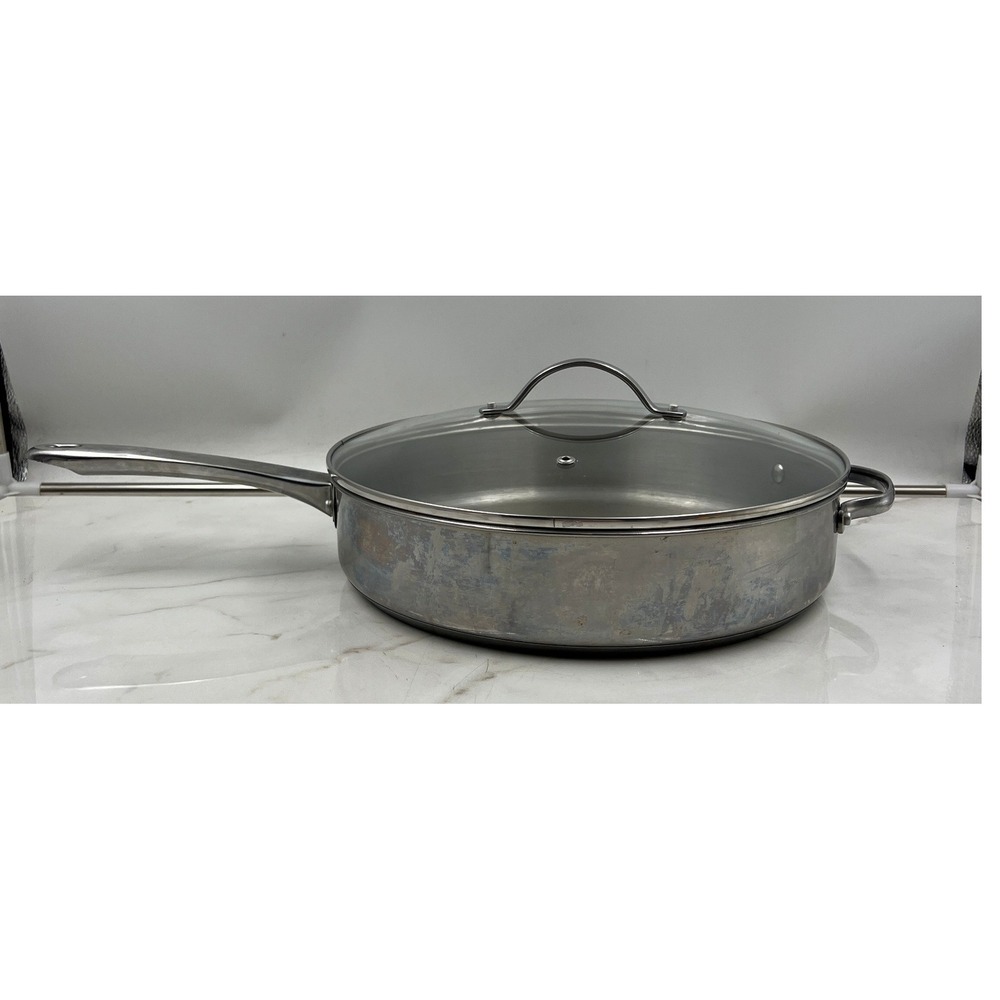 Tools of the Trade Basics 12 Inch 5QT Stainless Steel Saute Pan with Glass Lid